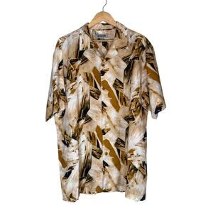 Stacy Adams Linen Cotton Art Deco Jazz Brown Casual Button Up Shirt Mens XXL